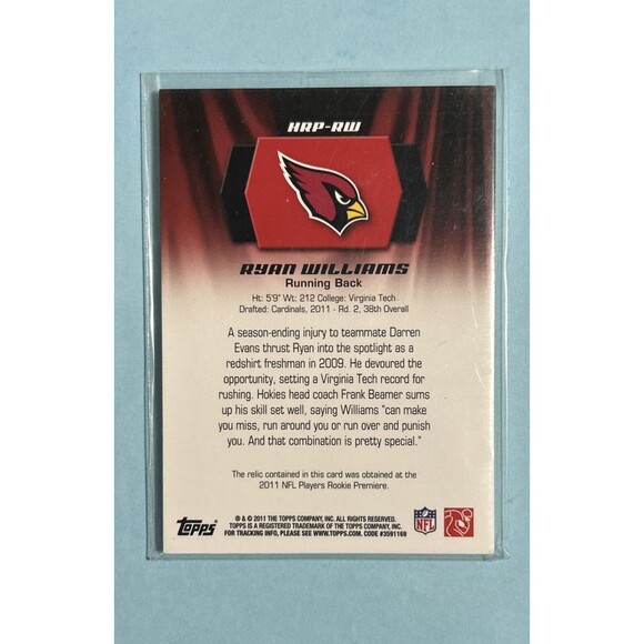 2011 Topps Rookie Patch #HRP-RW Ryan Williams  3 Color AZ Cardinals Jersey Patch - Picture 2 of 2
